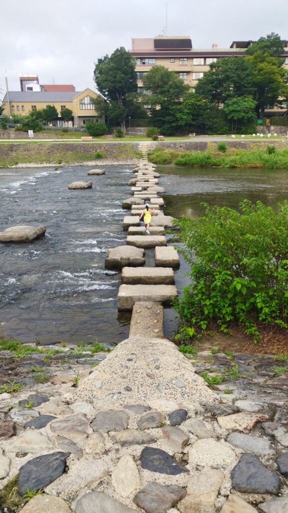 森見登美彦聖地巡礼記その②
早朝の鴨川の飛び石を飛ぶ我が子